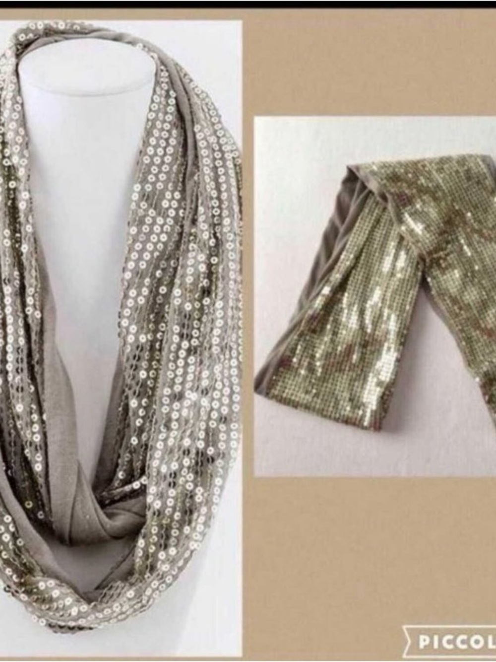 $11 Bundle ITEM - Sequinned Infinity Scarf - Gold/ Taupe